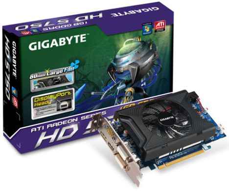 Gigabyte GV-R575D5-1GD graphics card, based on the ATI Radeon HD5750