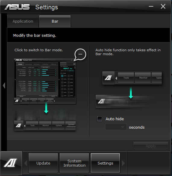 You cannot change the CPU frequencies from the AI Suite II. The Settings menu allows you to change the way the AI Suite II appears on screen.