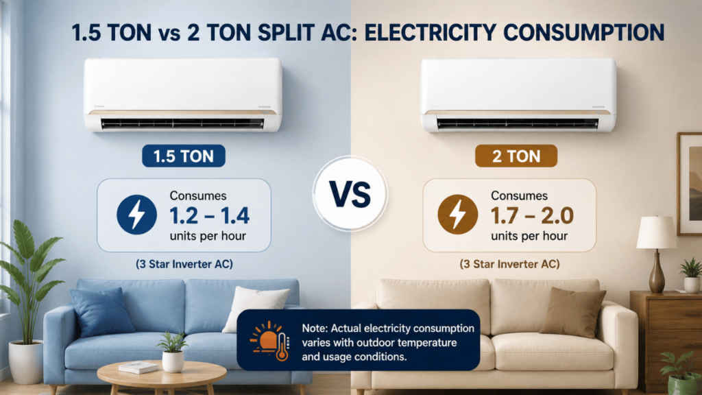 1.5 ton vs 2 ton split AC Electricity consumption