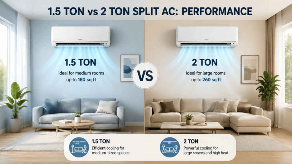 1.5 ton vs 2 ton split AC Performance