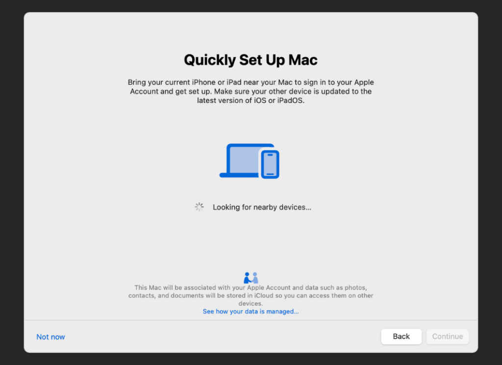 setup mac using IPHONE and IPAD - step 2 bring iPhone and Mac closer