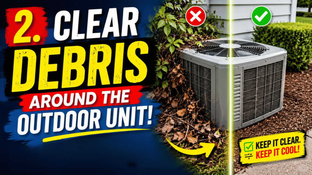 2. Clear debris around the outdoor unit