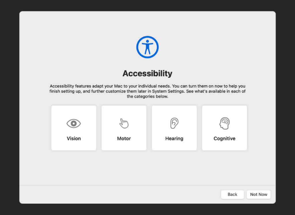 setup mac using IPHONE and IPAD - step 4 choose accessibility settings