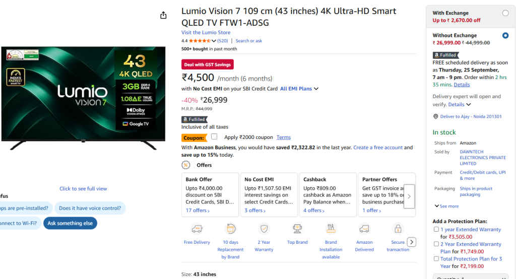 43 Inch Google Smart TV in Amazon GIF Sale 2025