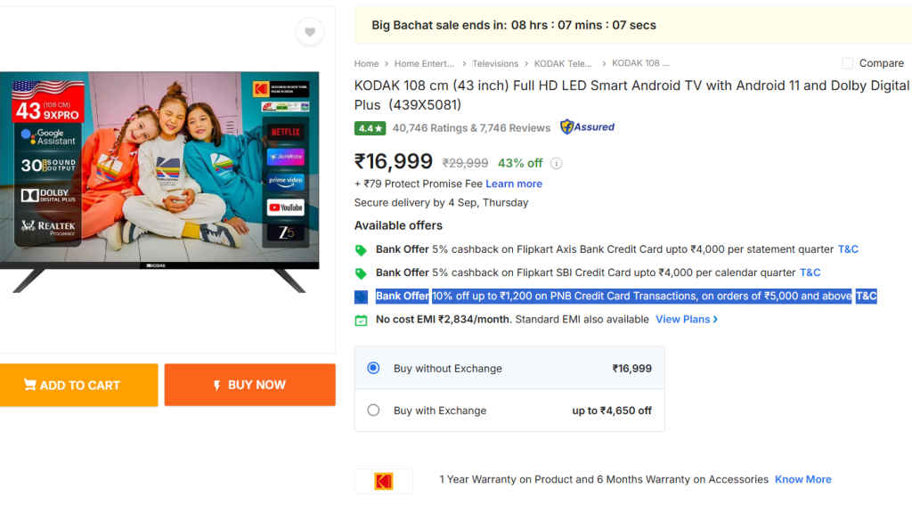 43 Inch Smart TV in Flipkart