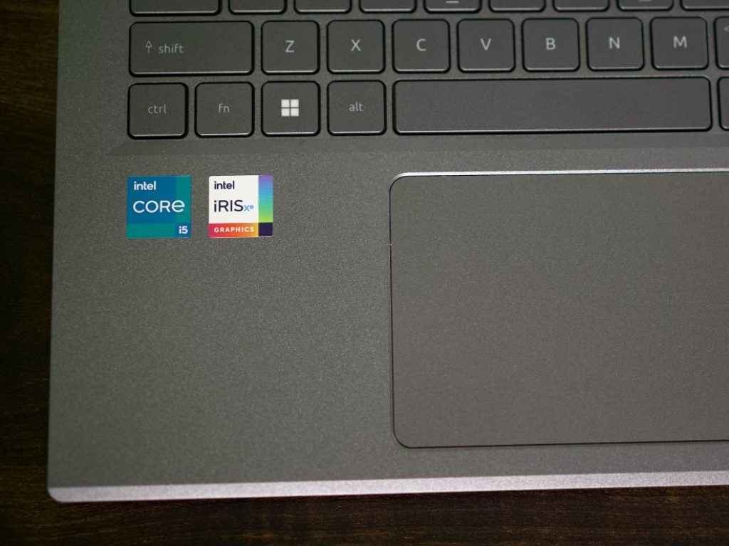 Acer Aspire 5 Review - Keyboard Trackpad Processor and iGPU sticker