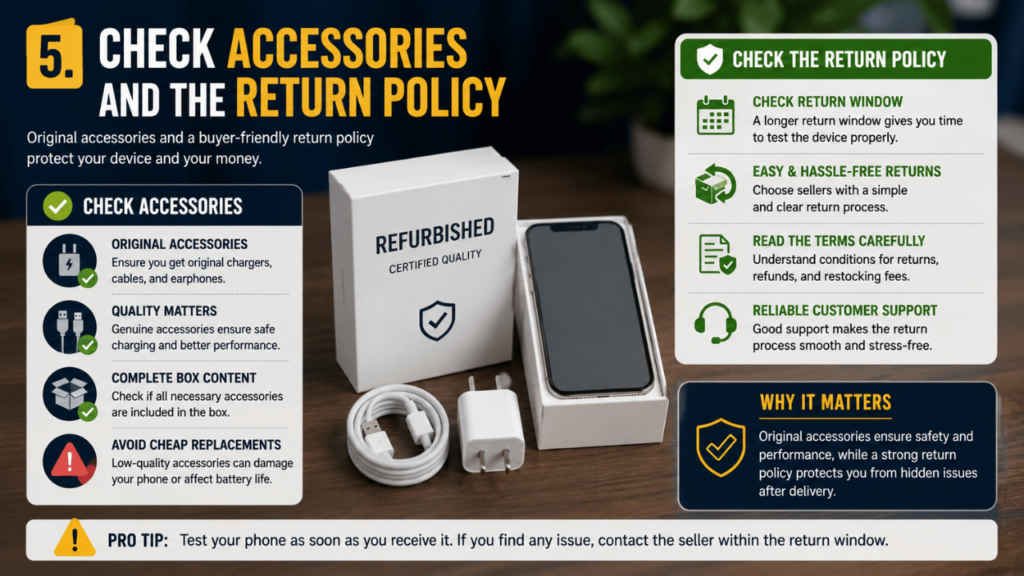 5. Check accessories and the return policy