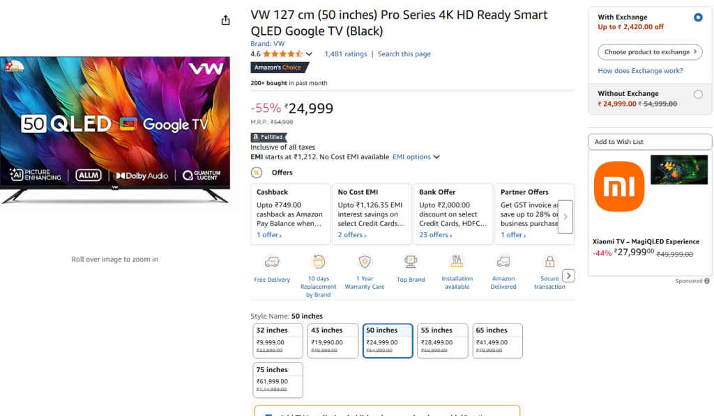 50 Inch Smart QLED Google TV on Sale