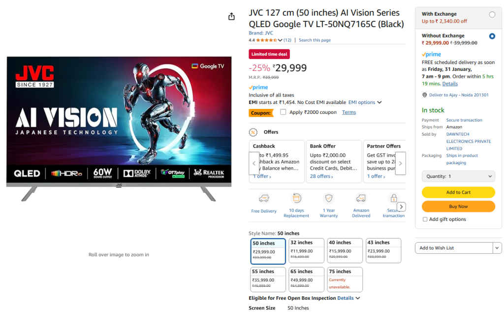 50 Inch Smart TV on Discounted Price on Amazon