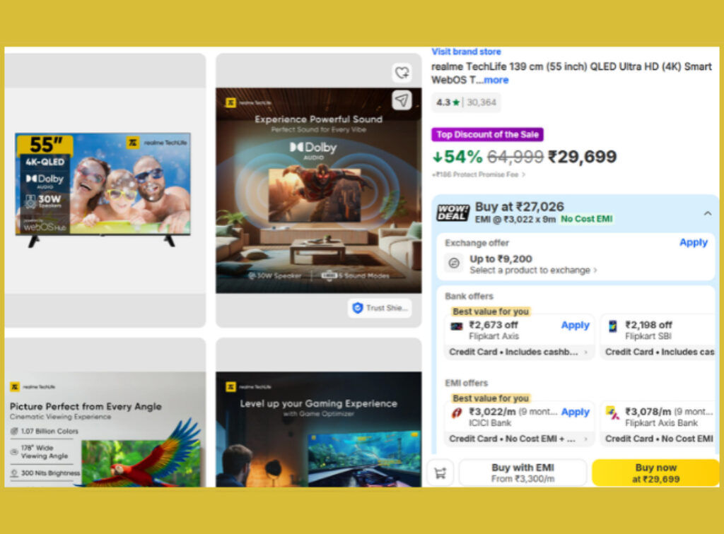 55 INCH QLED Smart Tv deal on flipkart sale