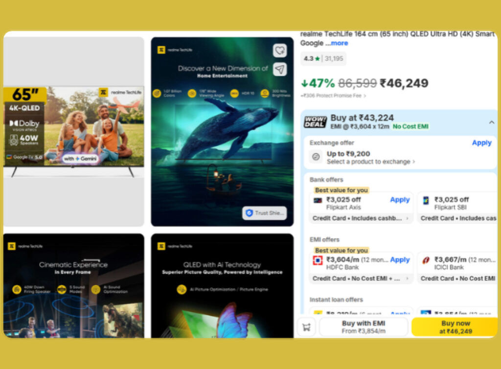 65 INCH QLED Smart Tv deal in flipkart sale