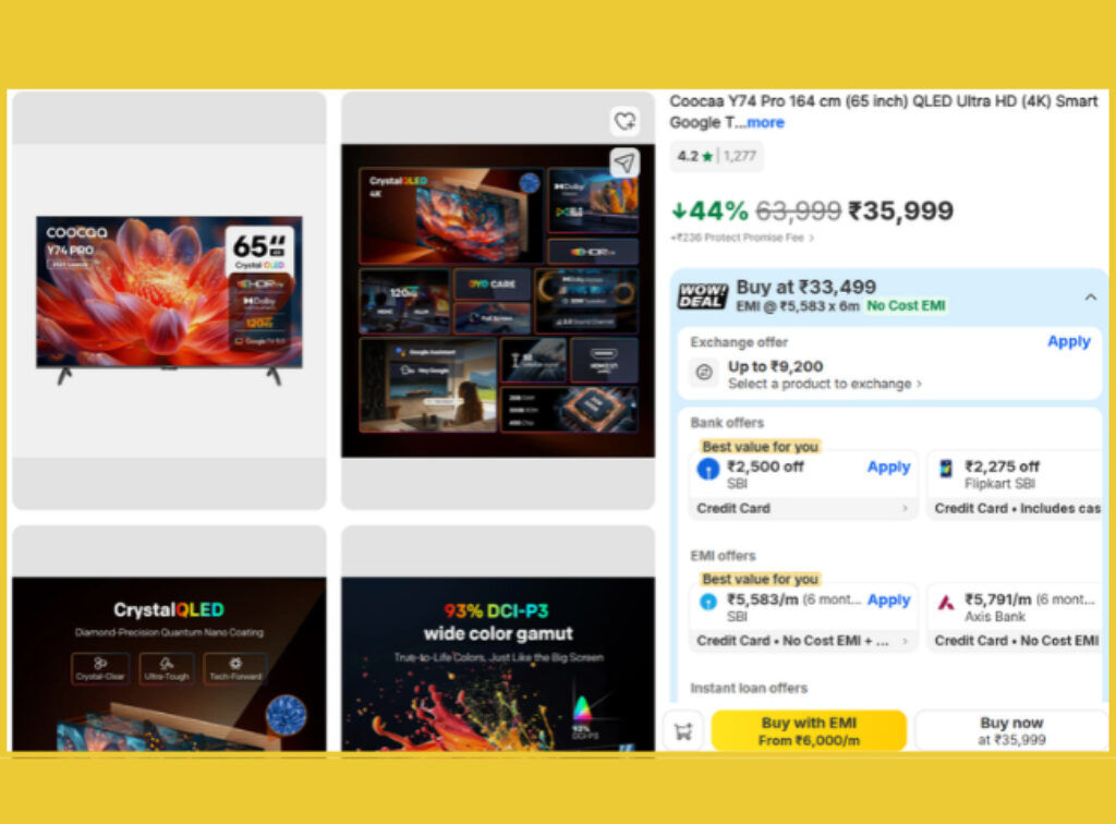 65 inch QLED Smart Tv deal on flipkart big bang sale