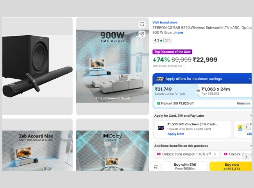 7.1.2 Dolby Atmos soundbar deal on flipkart freedom sale