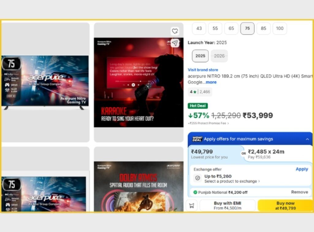 75 inch QLED Smart Tv deal on flipkart