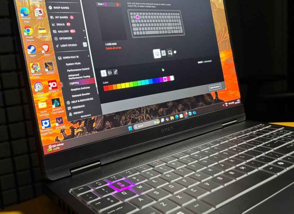 HP Omen Max 16 Review - laptop keyboard and display