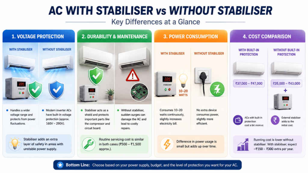 AC with stabiliser vs without stabiliser comparision
