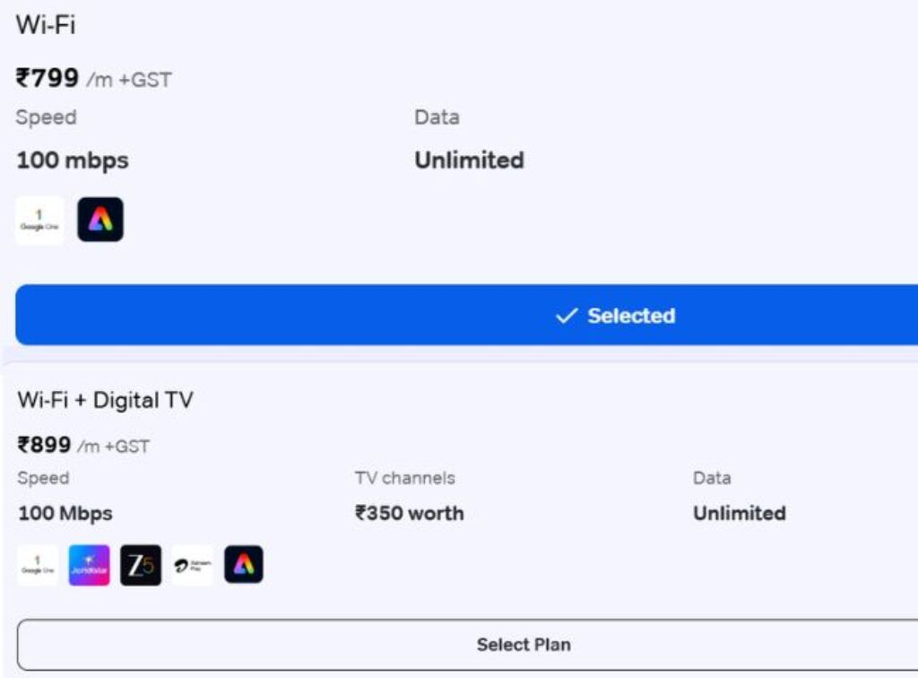 Airtel 100mbps plan