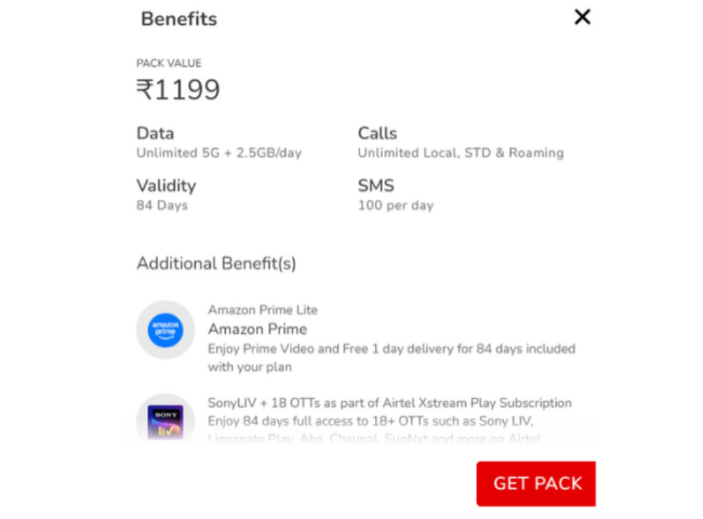 Airtel 1199 Recharge plan