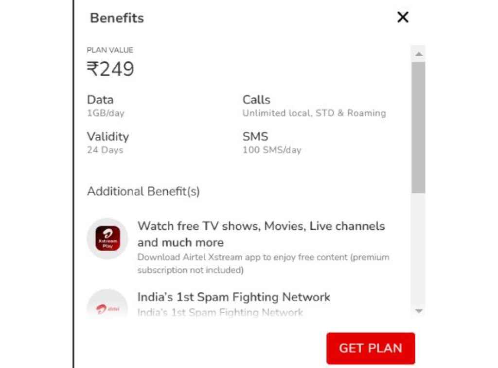 Airtel 249 plan