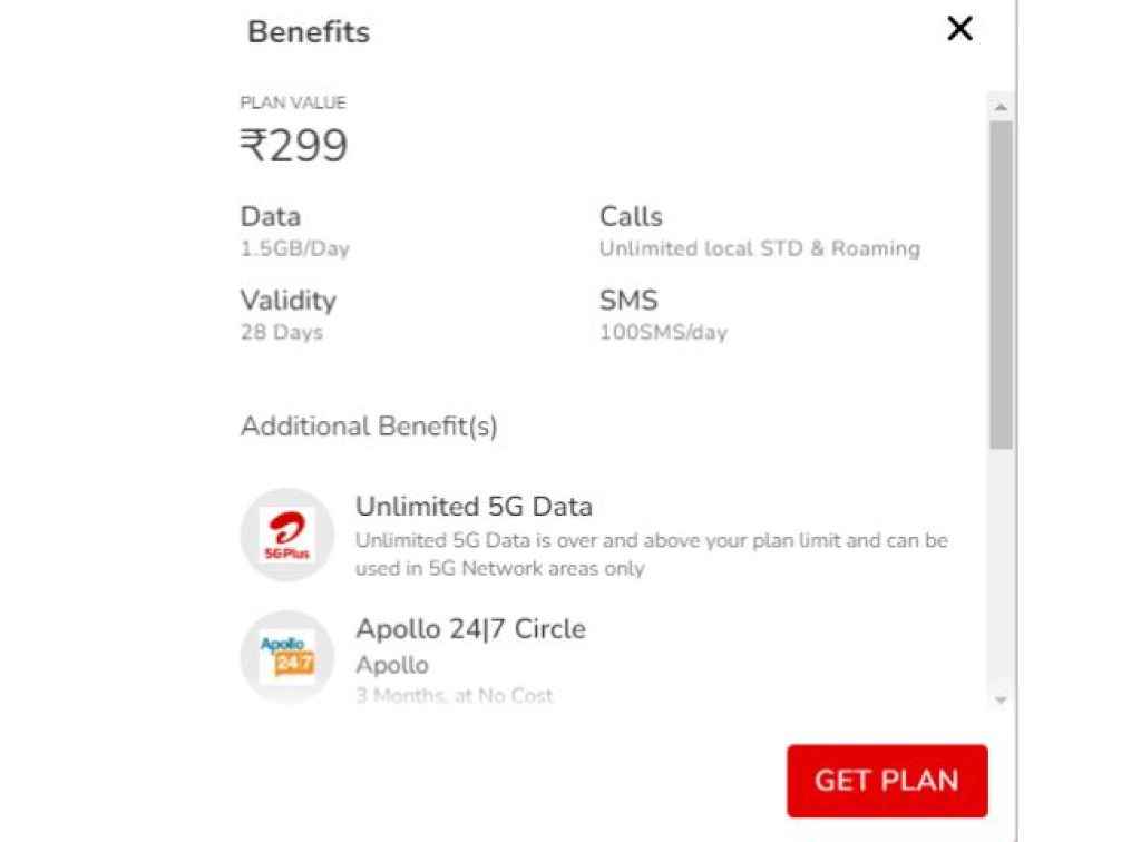 Airtel ரூ,299 கொண்ட திட்டம் 