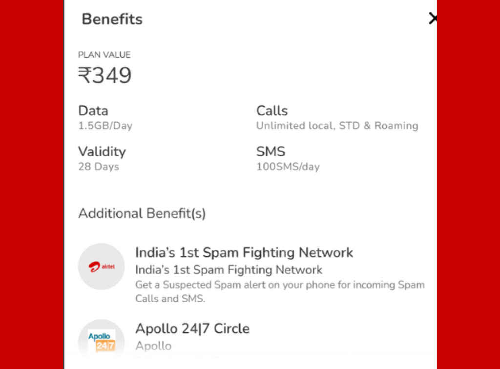 Airtel 349 Prepaid plan