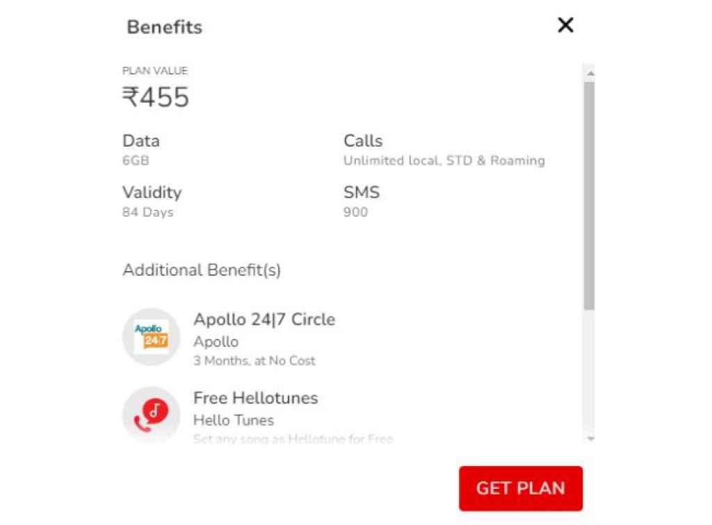 4airtel 455 பிளான் 