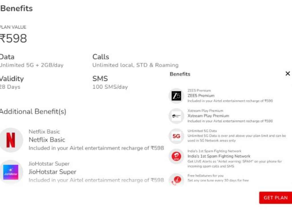 Airtel 598 plan