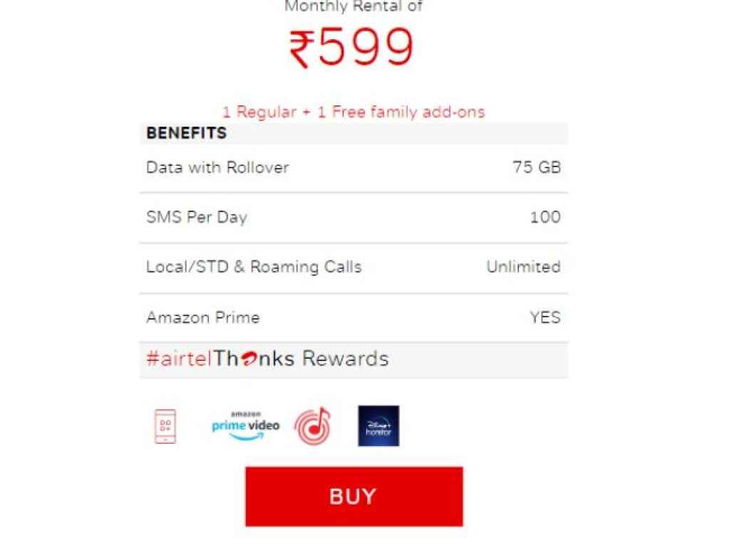 Airtel 599 போஸ்ட்பெய்ட் திட்டம்