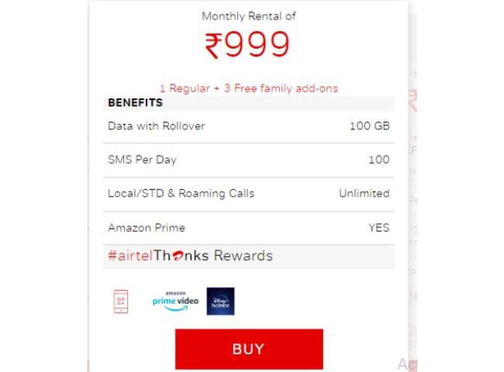 Airtel 999 போஸ்ட்பெய்ட் திட்டம்