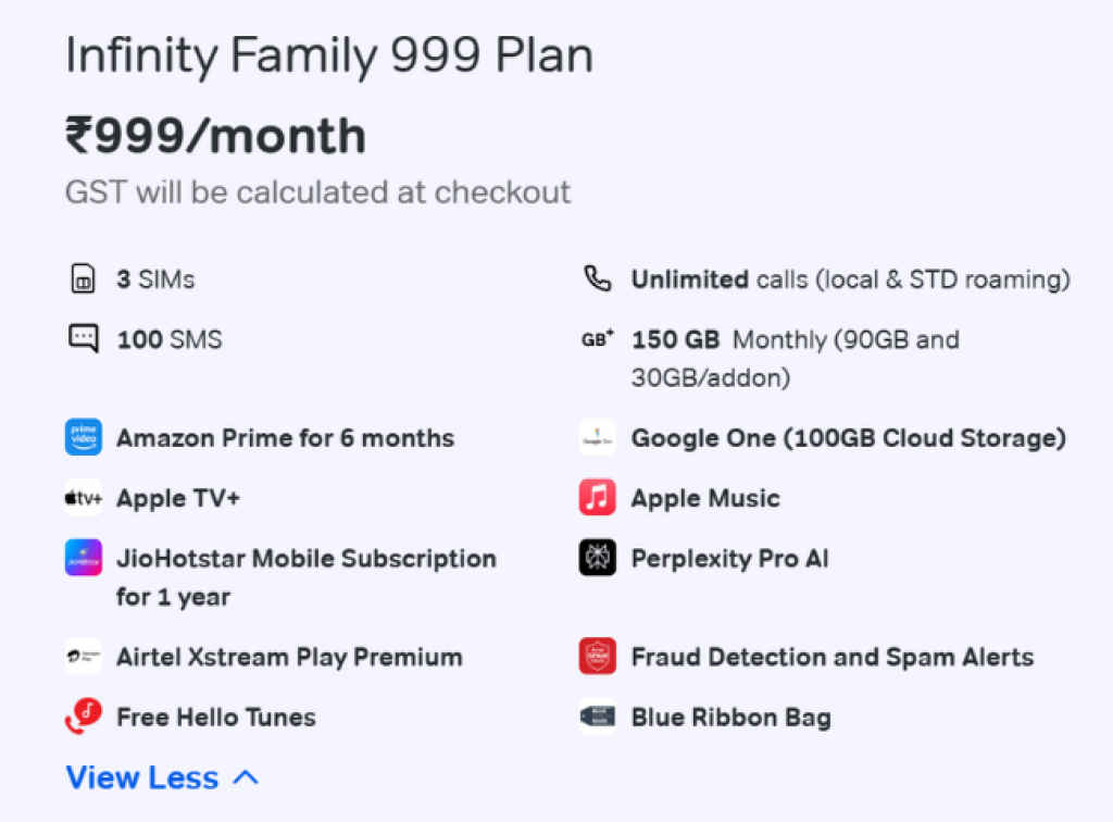 airtel 999 infinity family Plan