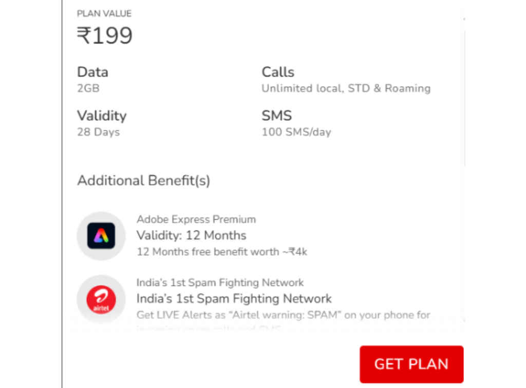 Airtel Cheapest Plan under Rs 200 offer unlimited calls data