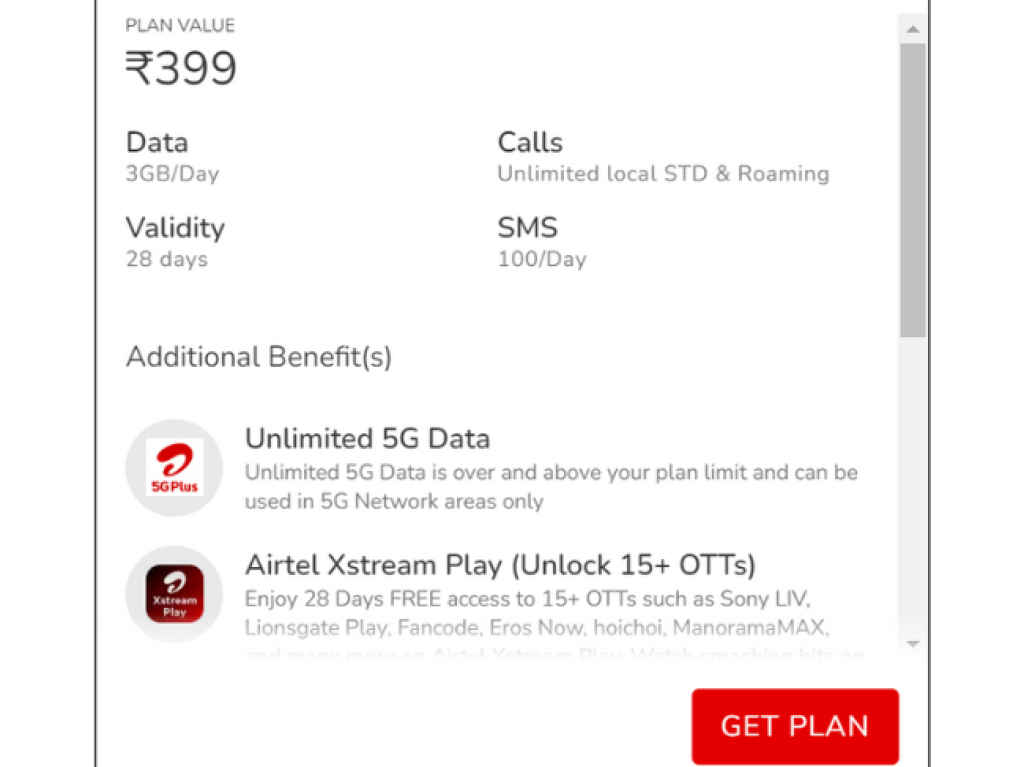 Airtel റീചാർജ് പ്ലാൻ