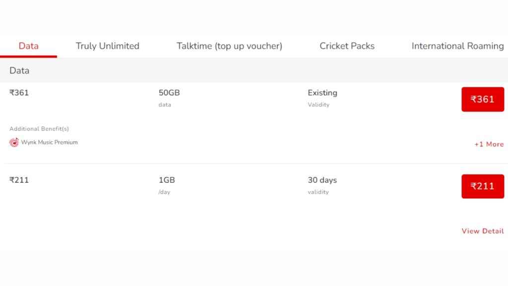 Airtel Revised Data Packs