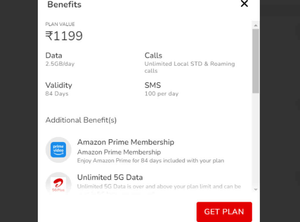 Airtel Rs 1199 prepaid plan