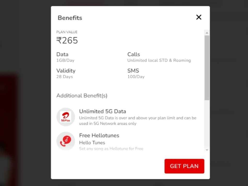 Airtel Rs 265 Prepaid Plan