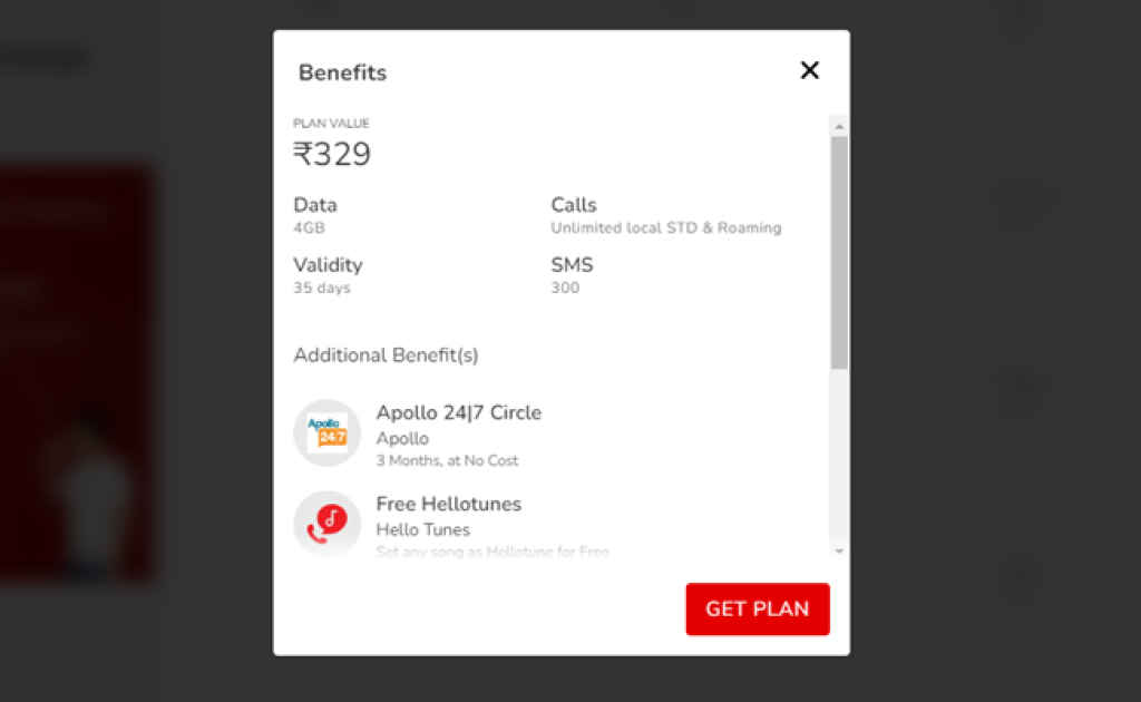 Airtel Rs 329 recharge plan full details