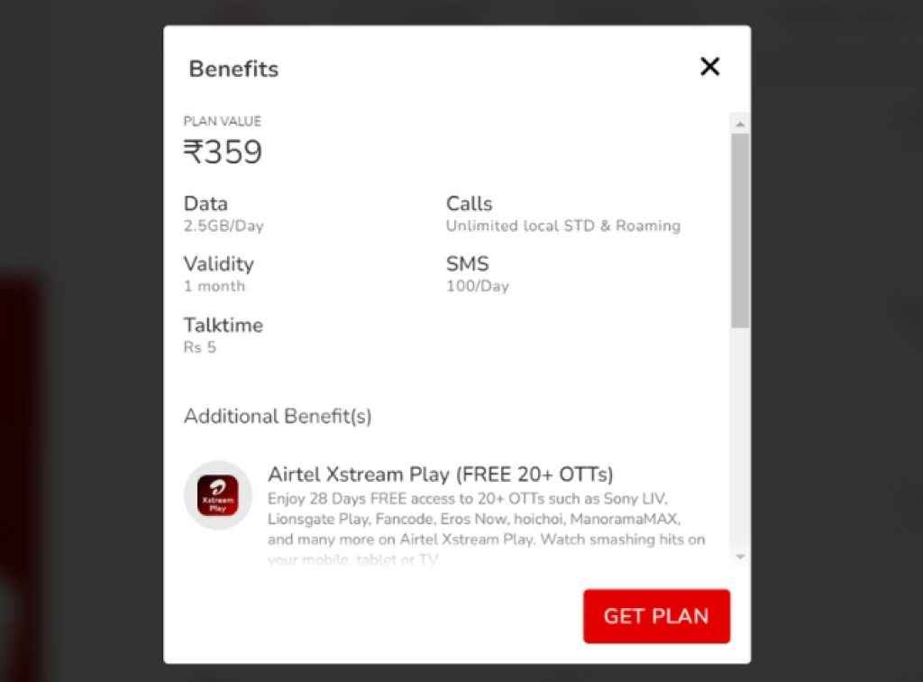 Airtel Rs 359 Prepaid Plan