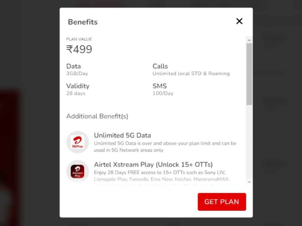 Airtel Rs 499 Prepaid Plan