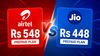 Airtel Rs 548 vs Jio Rs 448 prepaid plan: Validity, benefits and more
