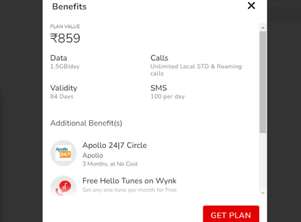 Airtel Rs 859 Plan