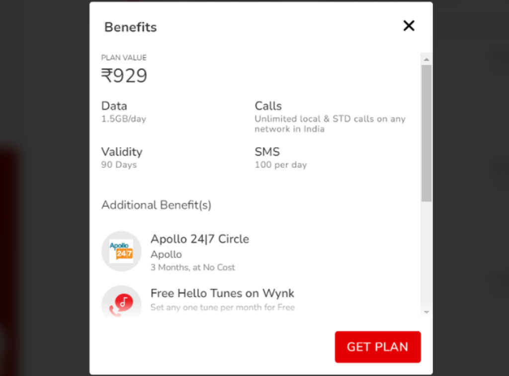 Airtel Rs 929 Plan