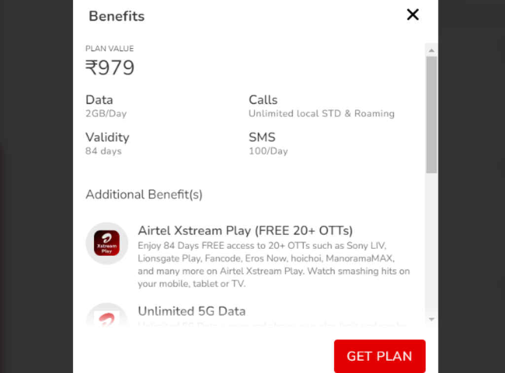 Airtel Rs 979 Plan revised