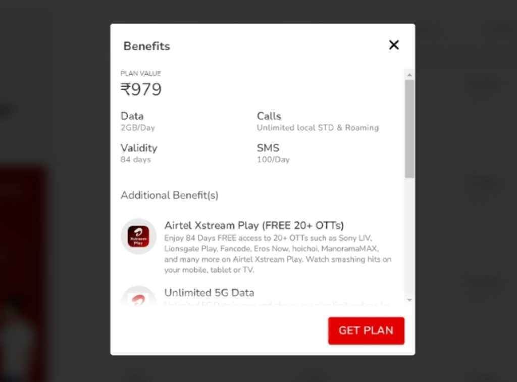 Airtel Rs 979 Prepaid Plan