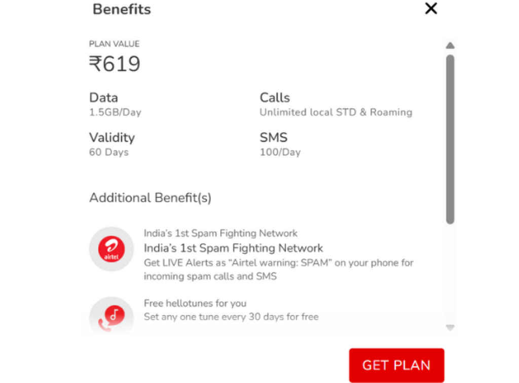 Airtel Rs. 619 Recharge Plan