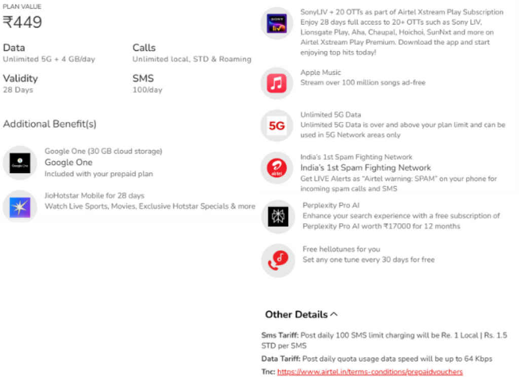 Airtel Rs.449 Recharge Plan- JioHotstar