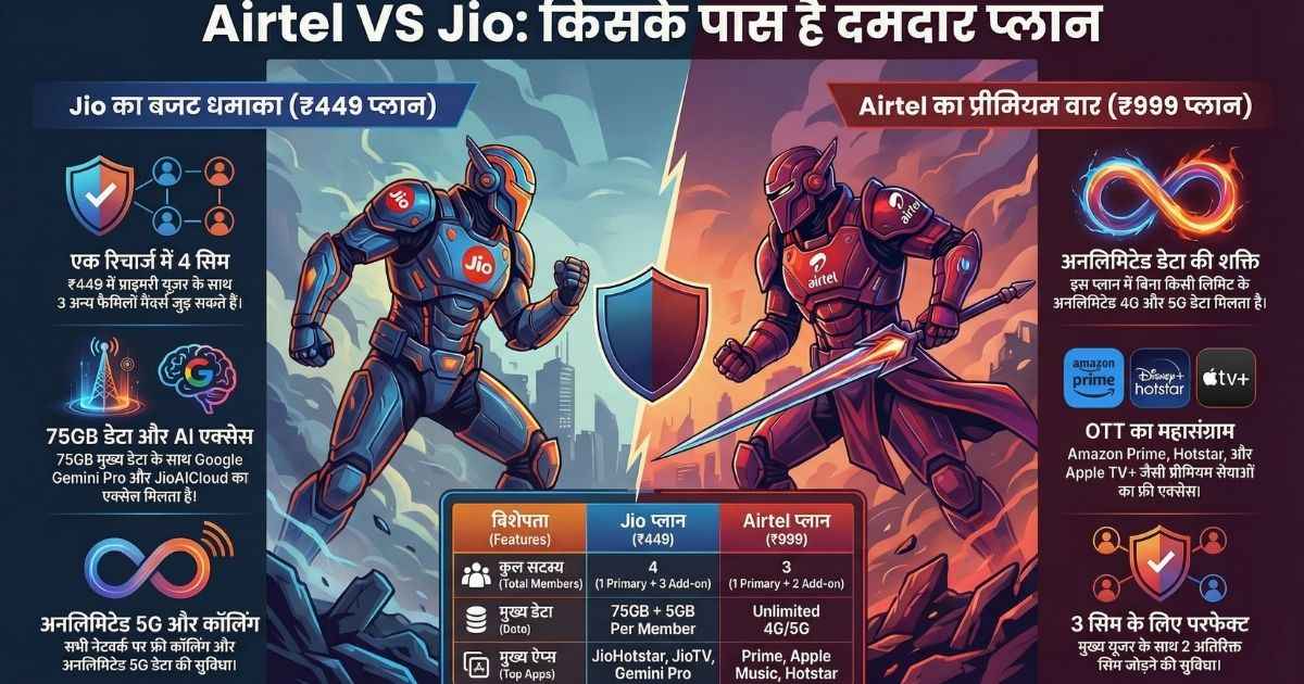 एक प्लान और पूरे परिवार के रिचार्ज की टेंशन छूमंतर..बेस्ट चॉइस हैं Jio-Airtel के प्लांस