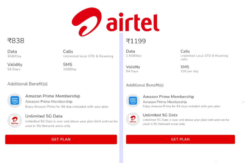 Airtel plan that offers free Prime Video subscription