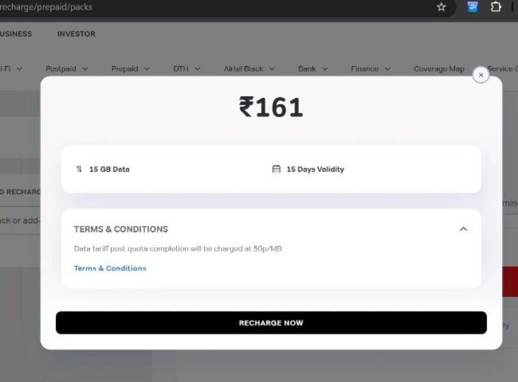 Airtel rs 161 channai