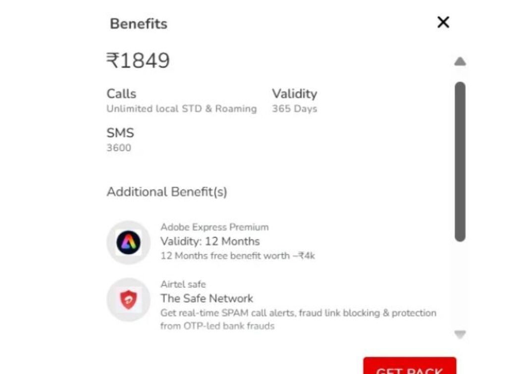 Airtel rs 1849