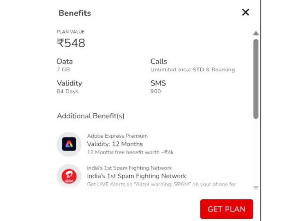 Airtel rs 548